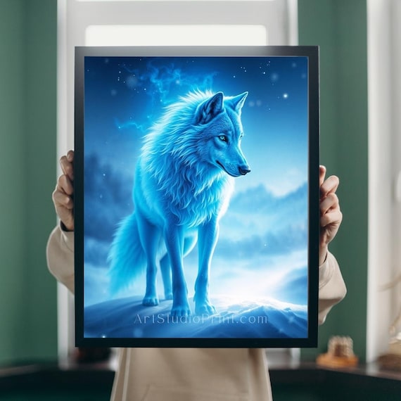 Mystical Blue Wolf Art Spiritual Animal Digital Download | Fantasy