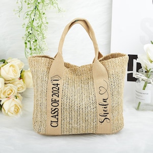 Regalo de graduación de doctorado, promoción de 2025, regalo personalizado para celebrar la graduación, bolso de playa, regalo para hijas, bolso de graduación, bolso de paja.