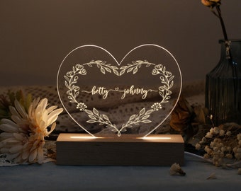 Personalized Heart Night Light: Custom Couple Gift