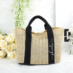 Cadeau de mariée/sac de demoiselle d'honneur/cadeaux pour elle/sac de paille/nom personnalisé sac de plage/sac en jute de mariage/sacs fourre-tout personnalisés de demoiselle d'honneur