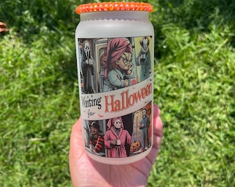 Horror Halloween-beker van matglas met deksel van blingbling of bamboe