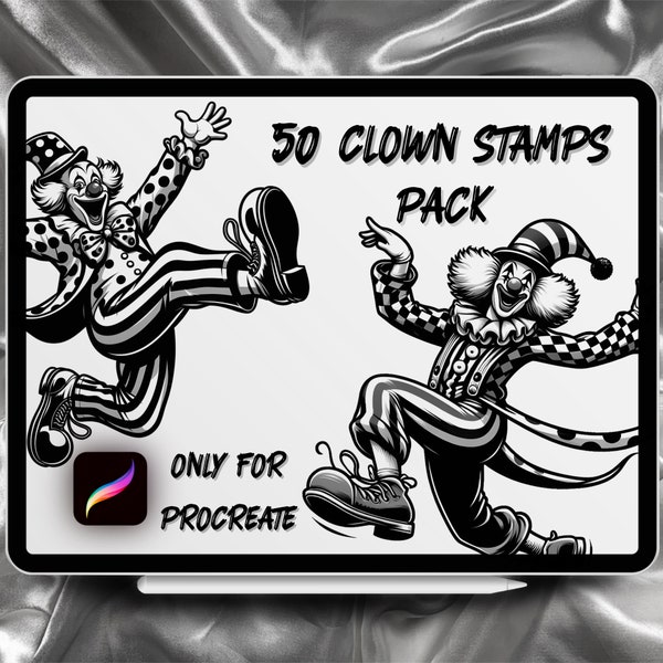 Clown Tattoo Designs 50 Stamps Pack | INSTANT DOWNLOAD | Clown Brushes | Procreate Brush | Commercial Use Allowed