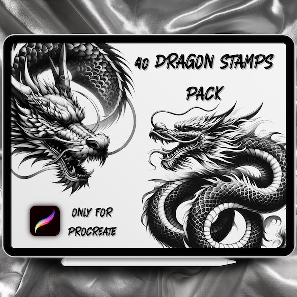 Dragon Tattoo Designs 40 stempelspakket | DIRECT DOWNLOADEN | Drakenborstels | Penseel voortbrengen | Commercieel gebruik toegestaan