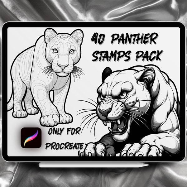 Panther Tattoo Designs 40 Pack de timbres | TÉLÉCHARGEMENT INSTANTANÉ | Timbres Panthère | Brosse à procréer | Brosse panthère | Utilisation commerciale autorisée