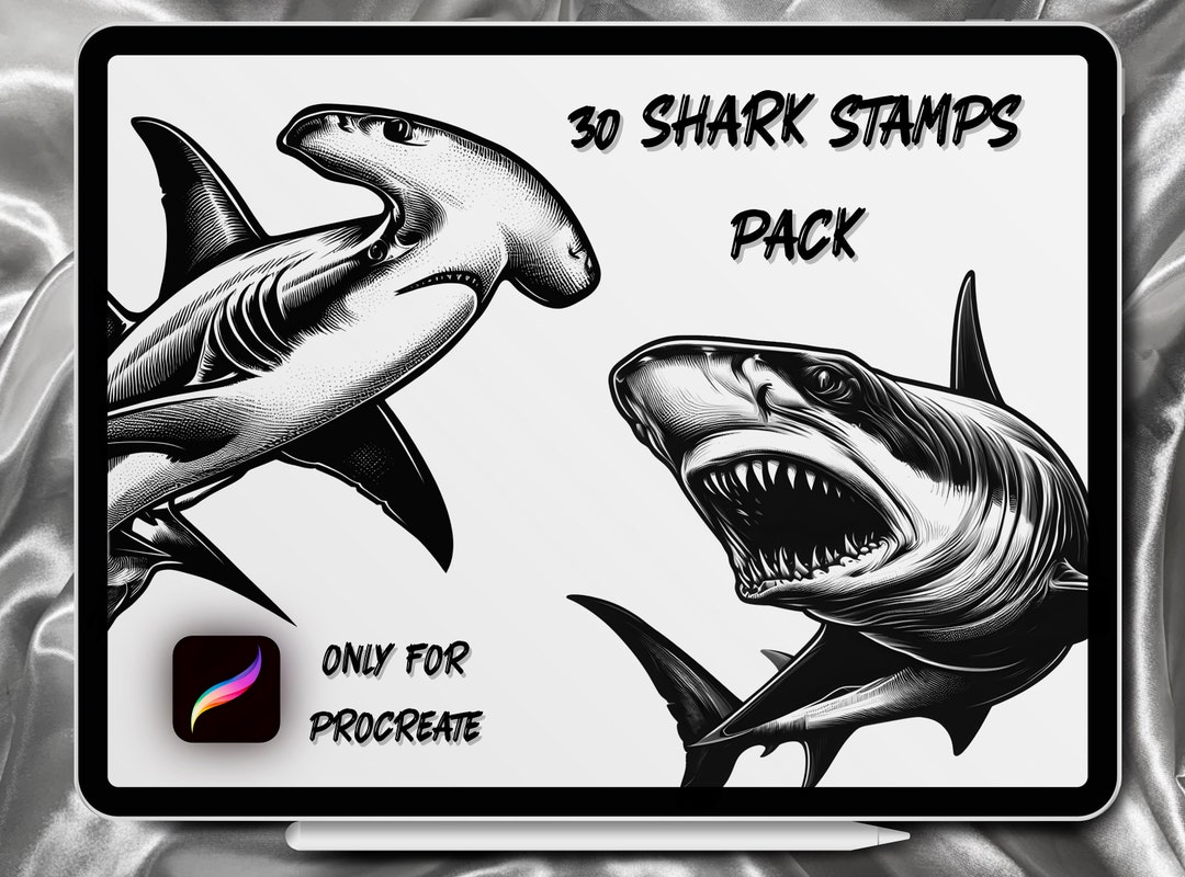 Sharks, 30 Stamps for Procreate, Shark Brushes, Shark Stamps, Procreate