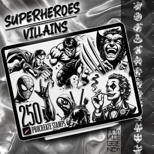 Superheroes and Villains 250 Stamps pack | INSTANT DOWNLOAD | superheroes and villains Stamps | Procreate Brush | Procreate Stamps