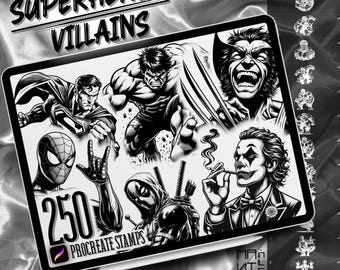 Superhelden en schurken 250 stempels | DIRECT DOWNLOADEN | superhelden en schurken stempels | Procreate Brush | Procreate stempels