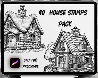 House Tattoo Designs 40 Stamps Pack | INSTANT DOWNLOAD | House Brushes | Procreate Brush | Commercial Use Allowed