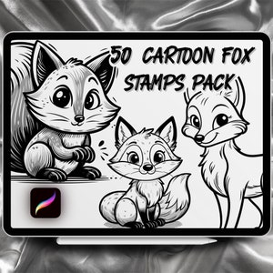 Cartoon Fox Tattoo Designs 50 Stamps Pack | INSTANT DOWNLOAD | Cartoon Fox Stamps | Procreate Brush | Cartoon Fox brush