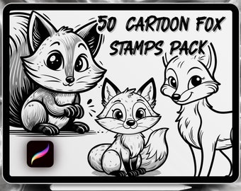 Cartoon Fox Tattoo Designs 50 Stamps Pack | INSTANT DOWNLOAD | Cartoon Fox Stamps | Procreate Brush | cartoon fox brush