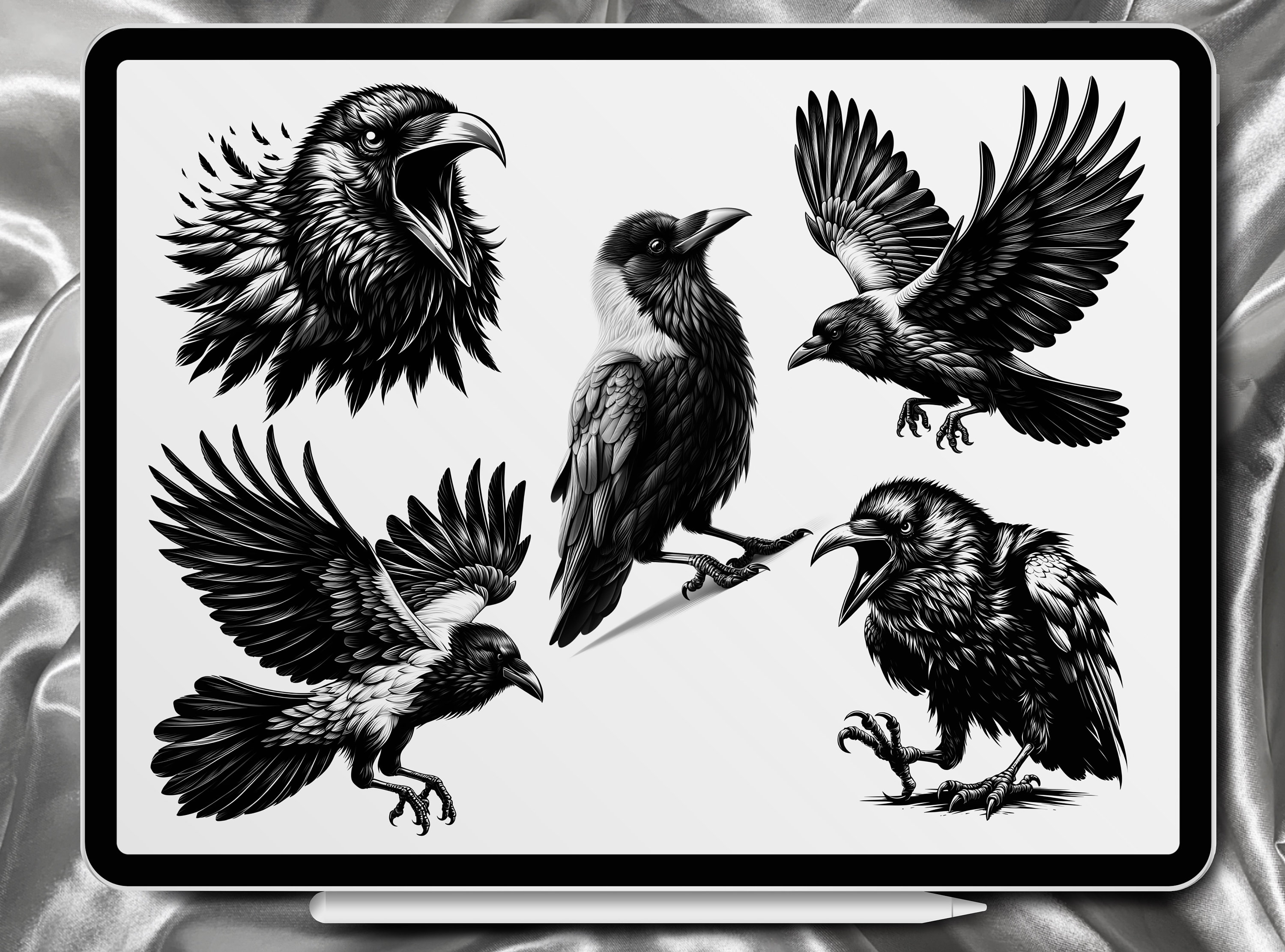 Crow Tattoo Designs 40 Stamps Pack | INSTANT DOWNLOAD | Crow Brushes ...