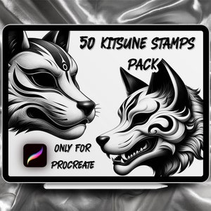 Kitsune Tattoo Designs 50 Stamps Pack | INSTANT DOWNLOAD | Kitsune Brushes | Procreate Brush | Commercial Use Allowed