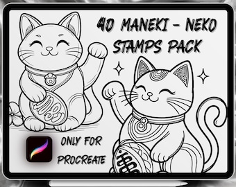 Lucky Cat Ink: 40 Maneki-Neko Tattoo Designs Pack | Commercial Use Approved | Procreate Friendly
