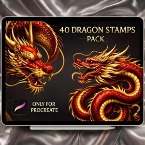 Modèles de tatouages de dragons – 40 pinceaux Procreate, tampons de tatouage, téléchargement instantané, usage commercial