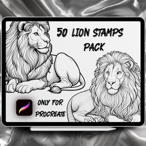 ライオンのタトゥーデザイン 50 スタンプパック |即時ダウンロード |ライオンブラシ | Procreate ブラシ |商用利用可