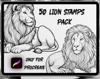 Lion Tattoo Designs 50 Stamps Pack | INSTANT DOWNLOAD | Lion Brushes | Procreate Brush | Commercial Use Allowed