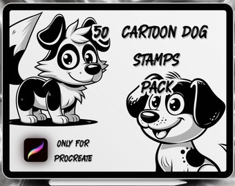 Cartoon Dogs Tattoo Designs 50 Stamps Pack | INSTANT DOWNLOAD | Cartoon Dog Brushes | Procreate Brush | Commercial Use Allowed