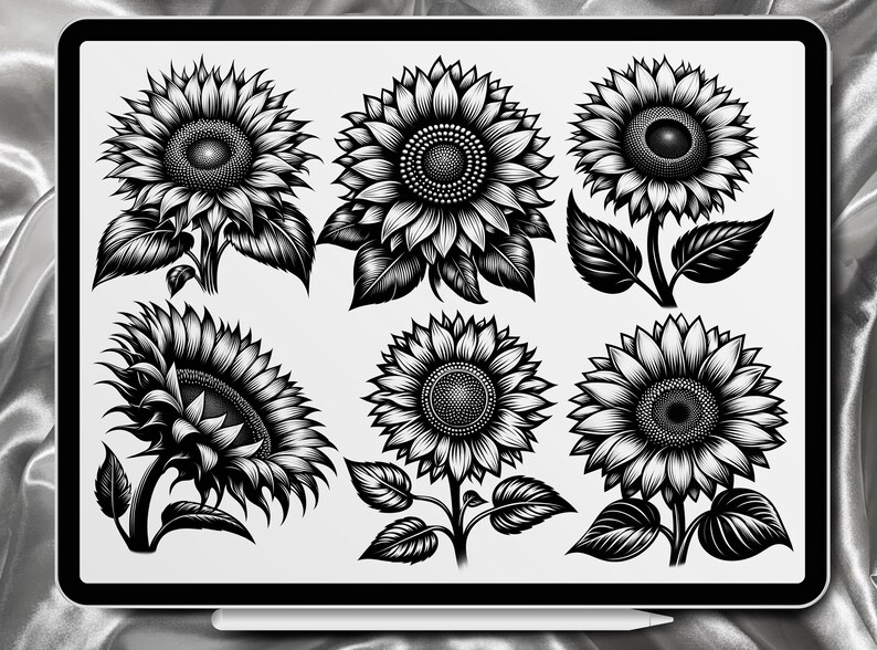 Sunflower Tattoo Designs 40 Stamps Pack | INSTANT DOWNLOAD | Sunflower ...