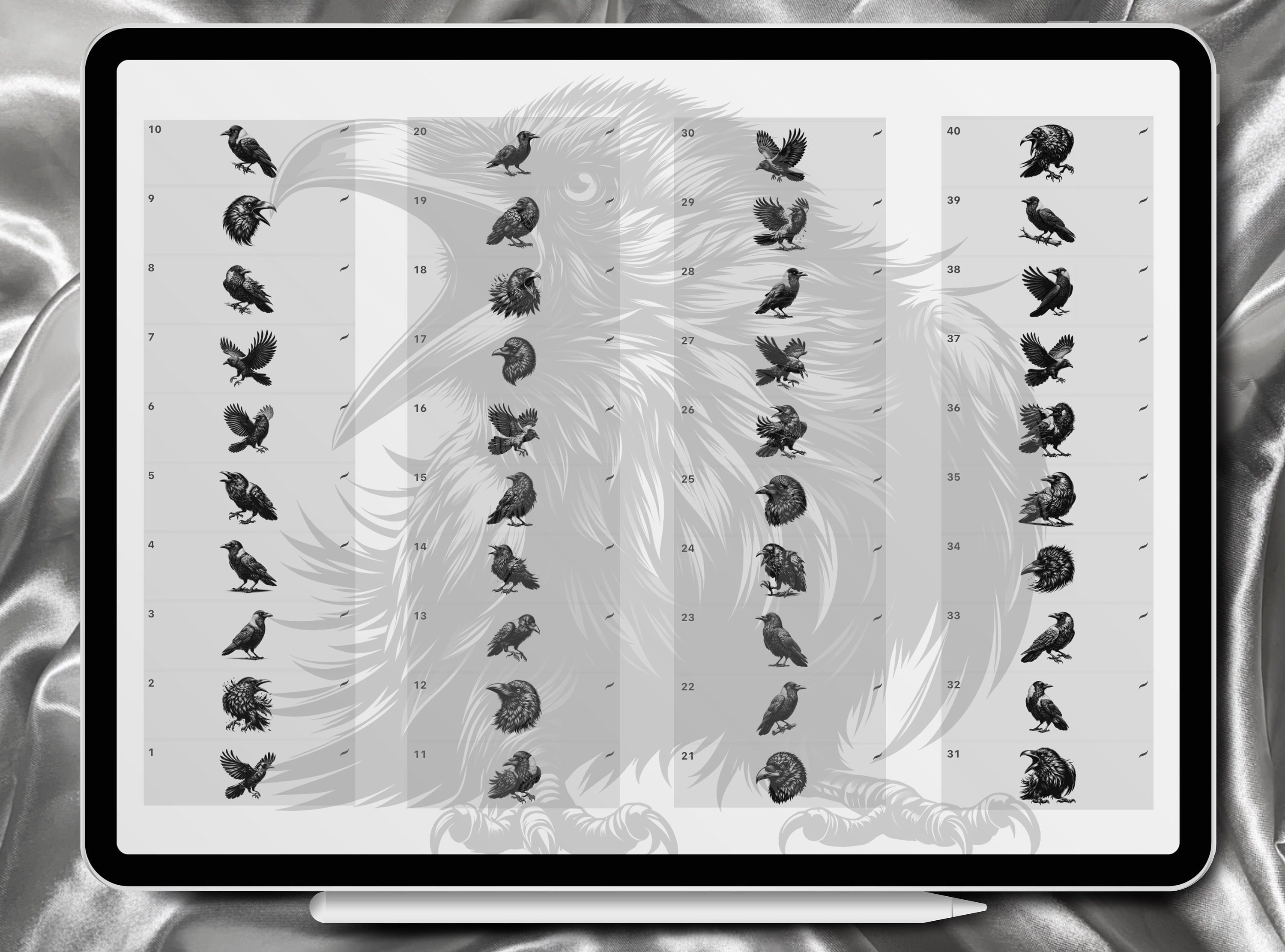Crow Tattoo Designs 40 Stamps Pack | INSTANT DOWNLOAD | Crow Brushes ...