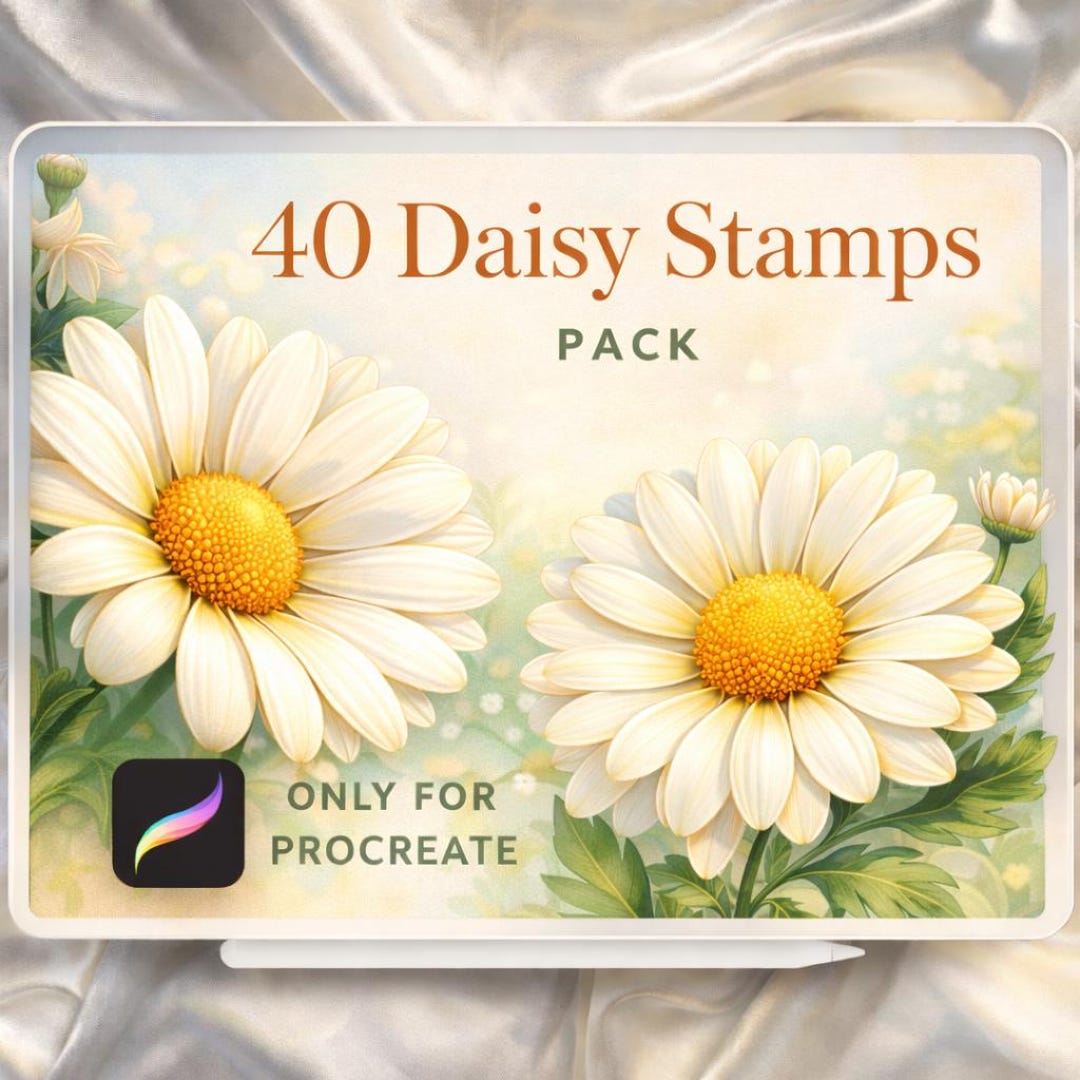 Floral Daisy Procreate Brushes Set | 40 Botanical Procreate Stamps ...
