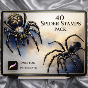 40 Spider Stamps for Procreate – Creepy Spider Brush Pack, Horror Insect Illustrations, Tattoo Style, Digital Download