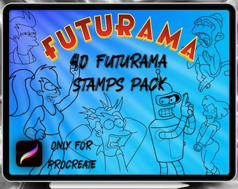 Futurama Tattoo Designs 40 Stamps Pack | INSTANT DOWNLOAD | Futurama Brushes | Procreate Brush | Commercial Use Allowed