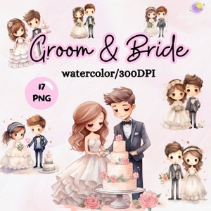 Bräutigam und Braut Aquarell Clipart Bundle, Hochzeit Clipart, Valentinstag Clipart, PNG, digitaler Download, kommerzielle Nutzung