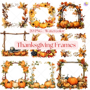 Thanksgiving frames, Autumn Frames Watercolor Clipart,  Fall Flowers Frame, Floral Border, Instant Digital Download, Commercial Use