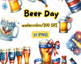 watercolor beer day clipart bundle, beer clipart, beer mug png, beer day png, celebration clipart, alcohol clipart, commercial use,