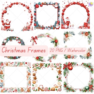 Molduras de natal, clipart aquarela, PNG, bordas de natal, decoração de natal, download digital, cartão de natal, clipart de aniversário png,