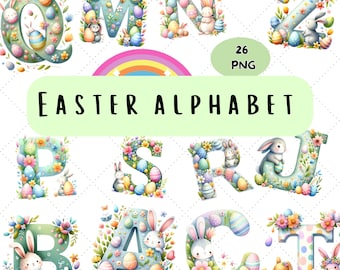 Easter alphabet PNG, doodle letters PNG, easter font png, floral alphabet, easter letters png, easter clipart, kid clipart, commercial use