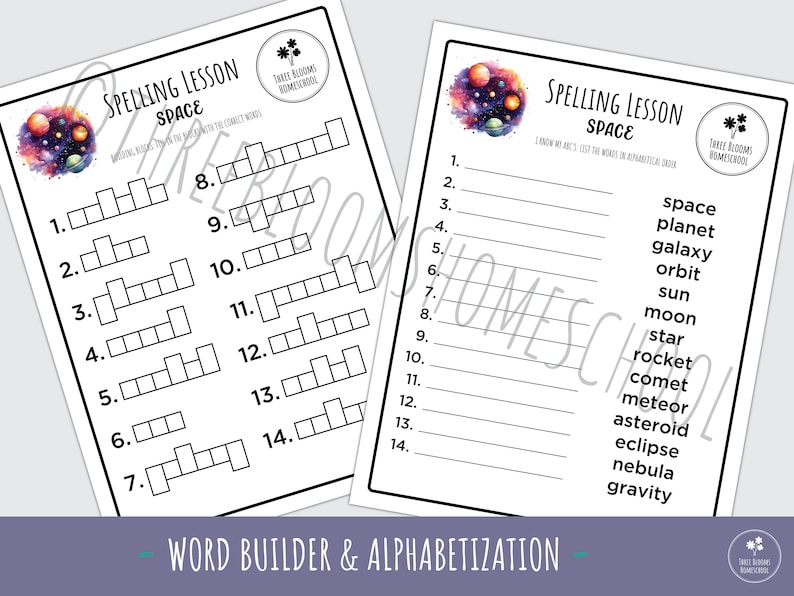 Space Themed Printable Homeschool Spelling Unit Printable Homeschool