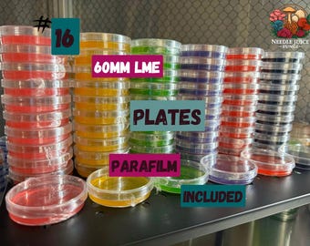 16) 60mm Dia x 15mm L.M.E. Agar|Customizable color Plates|Genetic isolation| Mushroom Cultivation