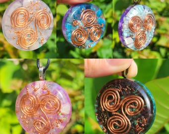 Custom Orgonite Necklace with Copper Triskelion and Crystals|EMF Protection|Choose Your Crystal