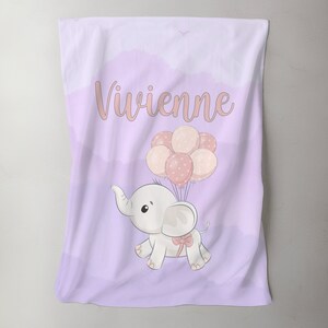 Personalized Baby Girl Elephant Blanket with name, purple and pink elephant nursery theme, Customized Baby Blanket, birthday gift for kids