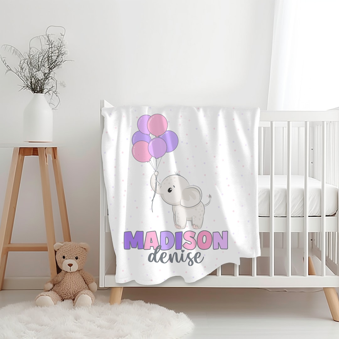 Personalized Baby Girl Elephant Blanket With Name Purple and Etsy