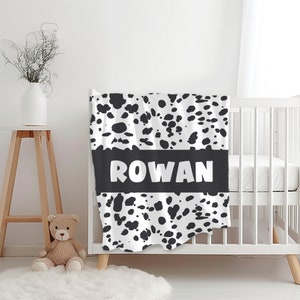 Personalized Name Dalmatian Puppy Blanket, Custom Name Blanket, Dalmatian Spot Baby Blanket, Dalmatian Dog Mom Gift, Dalmatian Nursery Theme