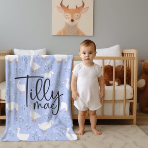 Personalized Goose Blanket with Name, Goose Baby Blanket, Goose nursery theme, baby girl name blanket, farm animal baby blanket, name minky