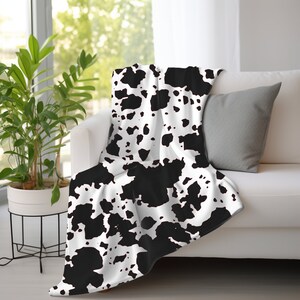 Cow Print Plush Blanket, farmhouse blanket, Gift for Cow Lovers, animal print decor, farm theme nursery, cow pattern blanket, cow birthday