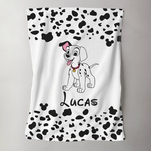Personalized Name Dalmatian Puppy Blanket, Custom Name Blanket, Dalmatian Spot Baby Blanket, Dalmatian Dog Gift, Dalmatian Nursery Theme