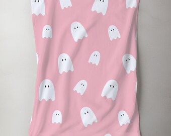 Cute pink ghost blanket, pink halloween blanket, ghost plush blanket, girly pink halloween blanket, spooky ghost throw blanket