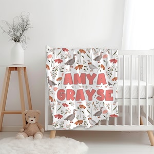 Personalized Goose Blanket with Name, Goose Baby Blanket, Goose nursery theme, baby girl name blanket, farm animal baby blanket, name minky