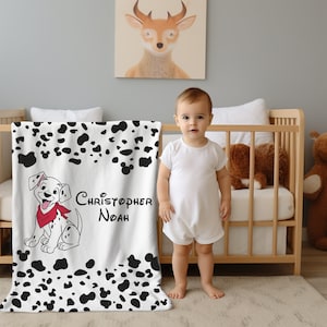 Personalized Name Dalmatian Puppy Blanket, Custom Name Blanket, Dalmatian Spot Baby Blanket, Dalmatian Dog Mom Gift, Dalmatian Nursery Theme
