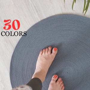Handgefertigter Baumwollteppich - 30 Farben, verschiedene Größen (52-122 cm) - Umweltfreundlicher Boho Chic Minimalistischer Loft Wohndekor Teppich