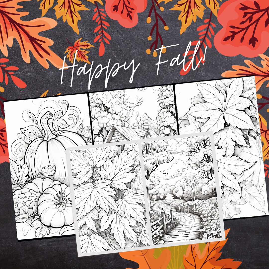 5 Autumn Coloring Pages for Adults. DIGITAL PDF DOWNLOAD - Etsy