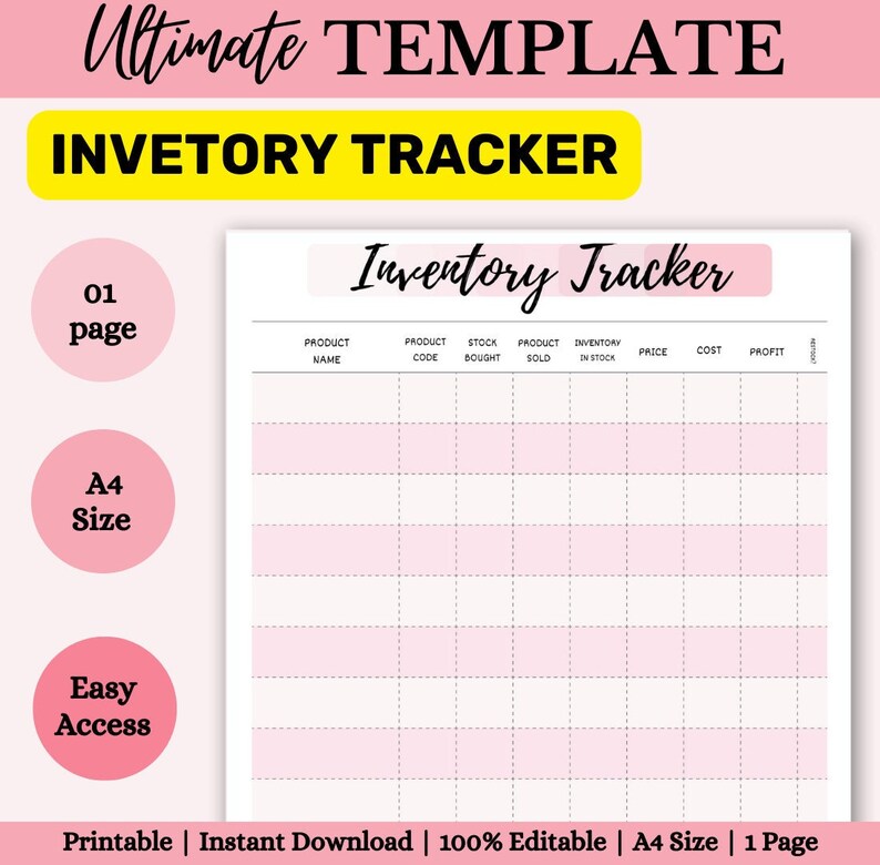 Editable Inventory Management Form, Inventory Planner, Inventory