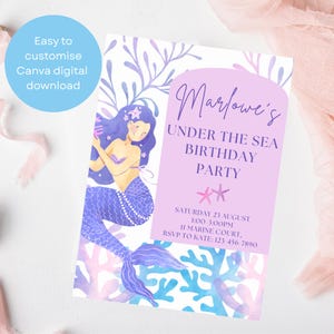 Mermaid Birthday Invitation, Mermaid Party Invite, Mermaid Party, Mermaid Birthday Invite, Instant Download, Editable Template