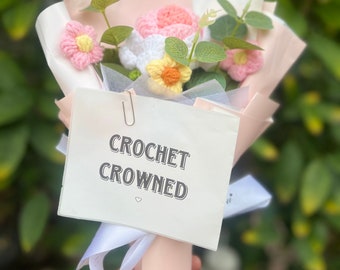 Handmade Mini Crochet Flower Bouquet, Pink Flowers, Gift for Her, Anniversary, Valentine’s Day, Graduation Gift, Mother’s Day Gift