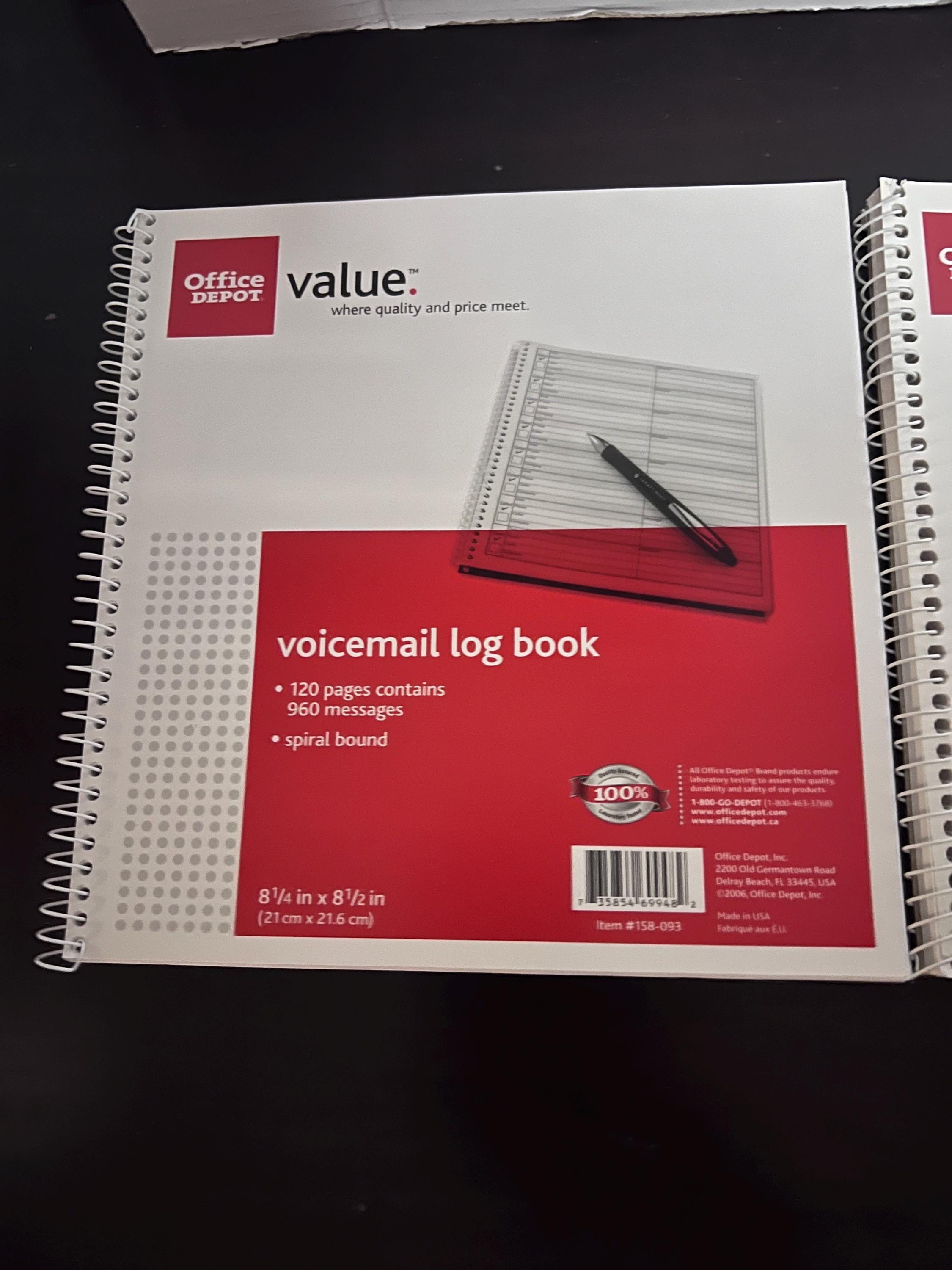 Office Depot Voicemail Log Book Bundle of 2