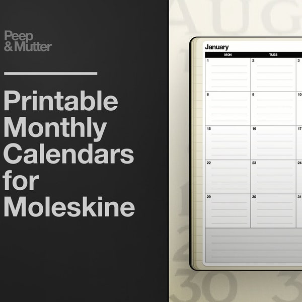 Printable Monthly Calendars for Large Moleskine (5 x 8.25 in)